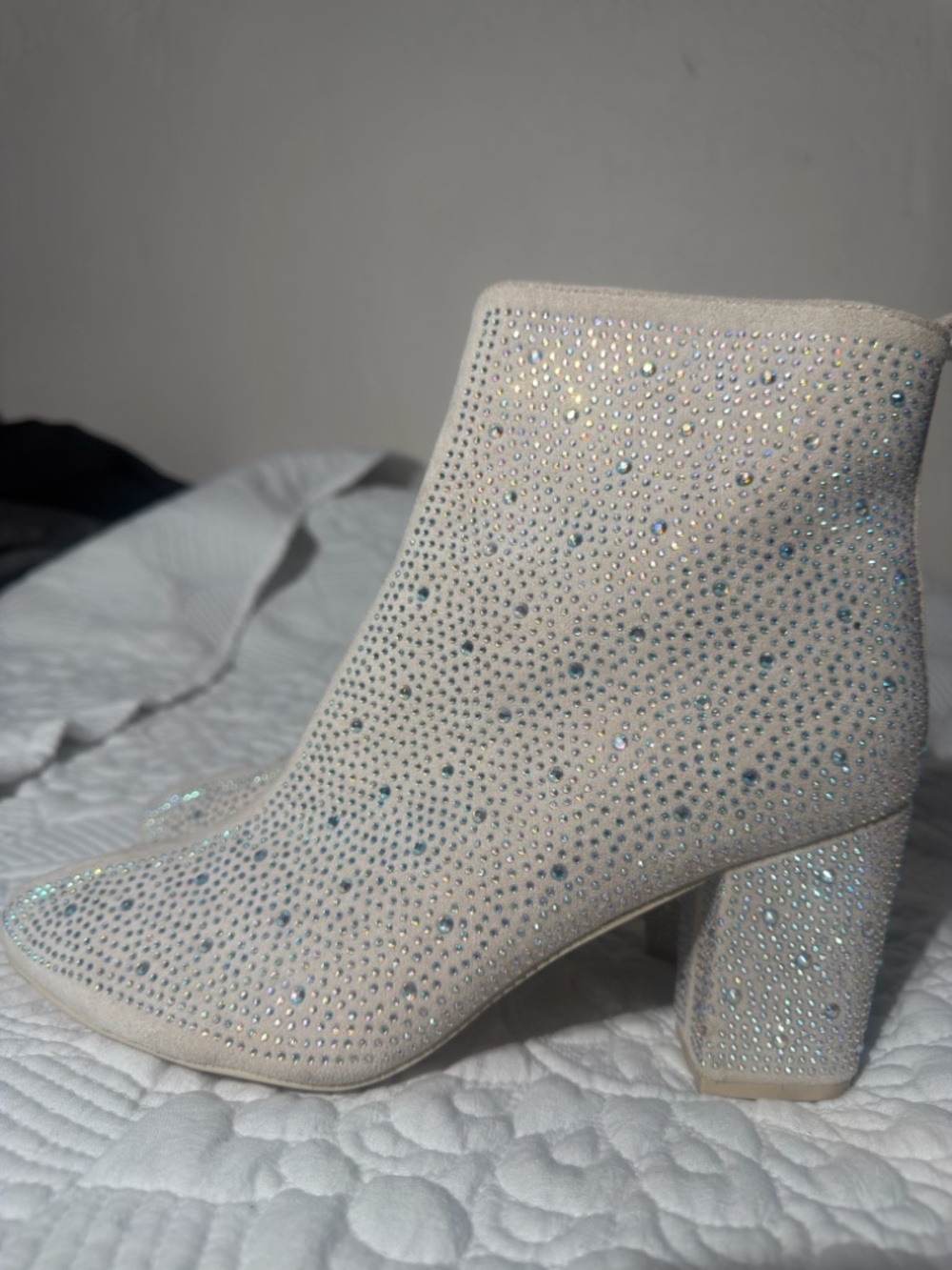 b.o.c. Ivory Crystal Embellished Block Heel Ankle Boots
